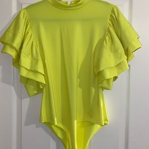 Fashion Nova Neon Yellow Ruffle Sleeve Bodysuit